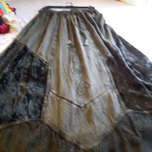 Long navy green dress with crushed velvet